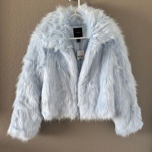 Faux Fur Jacket in Light Blue